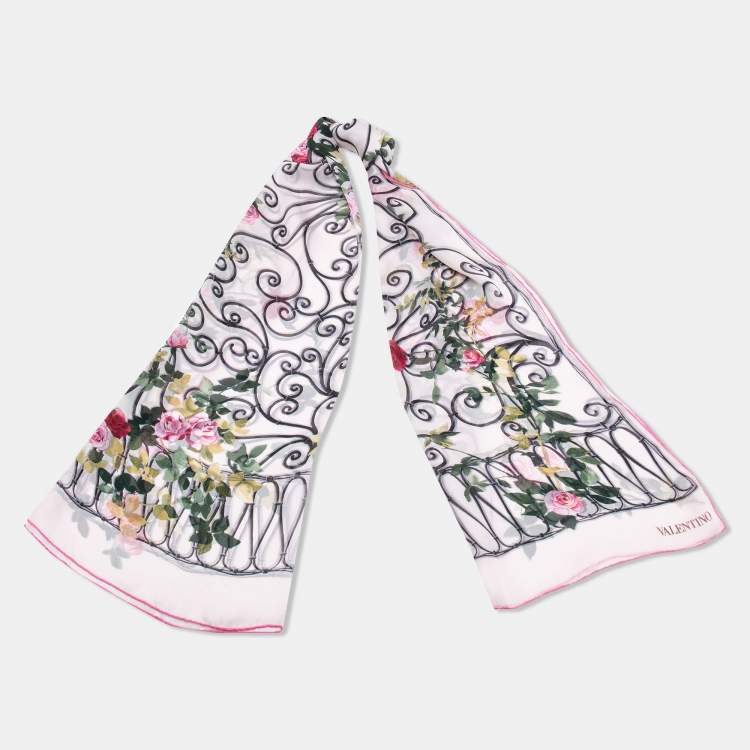 Pre Owned Valentino Pale Pink Floral Print Silk Scarf