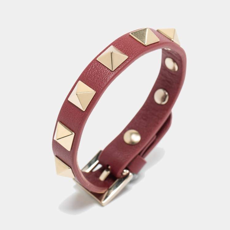 Pre Owned Valentino Rockstud  Leather Gold Tone Bracelet