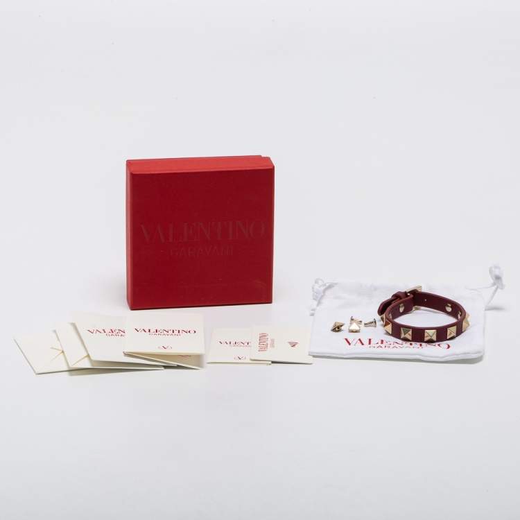 Pre Owned Valentino Rockstud  Leather Gold Tone Bracelet