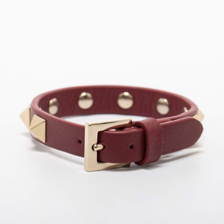 Pre Owned Valentino Rockstud  Leather Gold Tone Bracelet