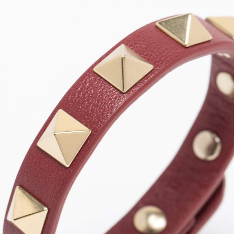 Pre Owned Valentino Rockstud  Leather Gold Tone Bracelet
