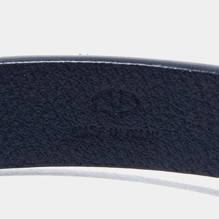 Pre Owned Valentino Dark Blue Leather VLogo Wrap Bracelet