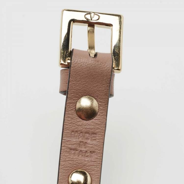 Pre Owned Valentino Taupe Leather & Enamel Rockstud Wrap Bracelet 