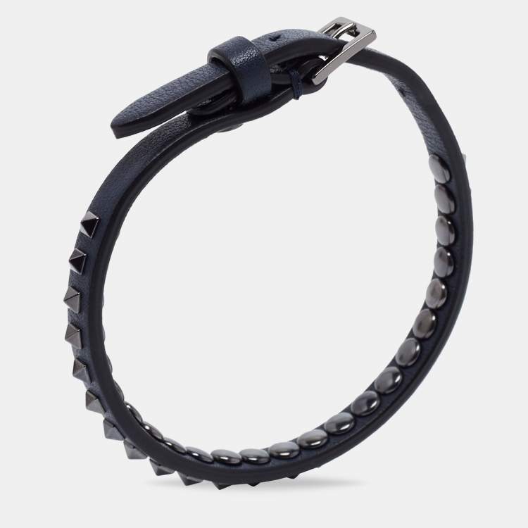 Pre Owned Valentino Navy Blue Leather Mini Rockstud Wrap Bracelet