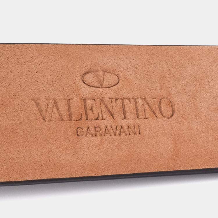 Pre Owned Valentino Black Patent Leather Logo Platino Buckle Belt 90CM