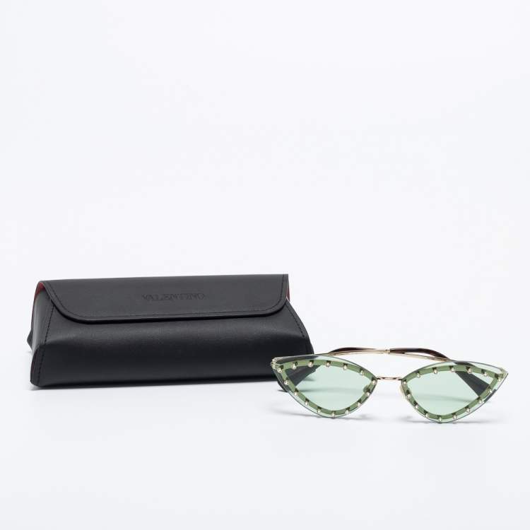 Pre Owned Valentino Green VA2033 Embellished Cat Eye Sunglasses
