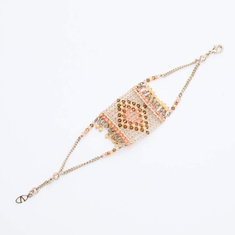 Pre Owned Valentino Multicolor Geometric Patterned Beaded Bracelet