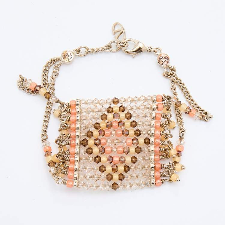 Pre Owned Valentino Multicolor Geometric Patterned Beaded Bracelet