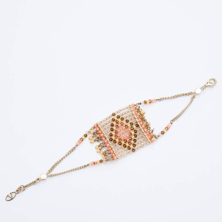 Pre Owned Valentino Multicolor Geometric Patterned Beaded Bracelet