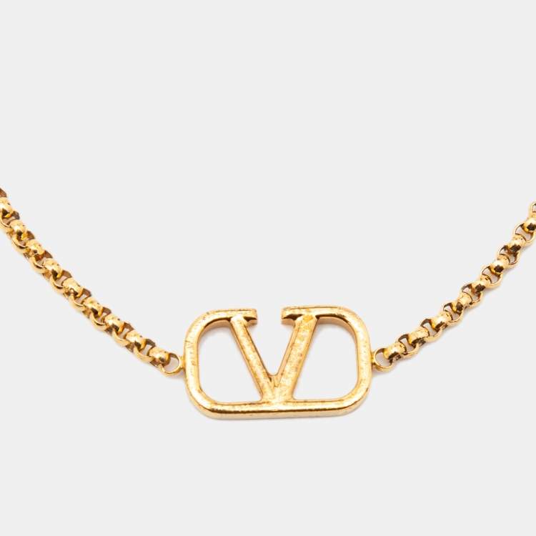 Pre Owned Valentino Gold Tone VLogo Bracelet