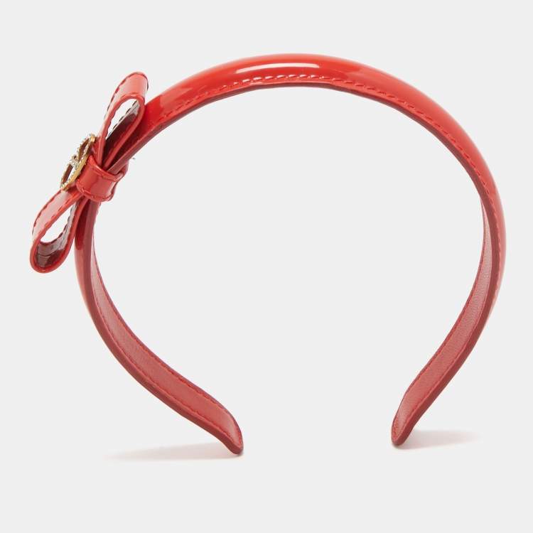 Pre Owned Valentino Red Leather Bow Headband