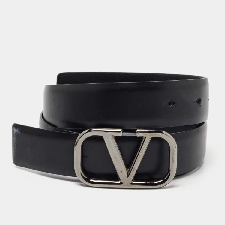 مملوكة مسبقًا Valentino Black Leather VLogo Reversible Belt 85CM