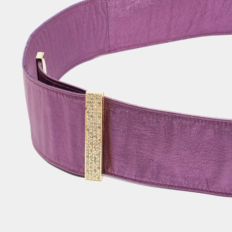 Pre Owned Valentino Purple Leather Crystal Embellished Wrap Belt
