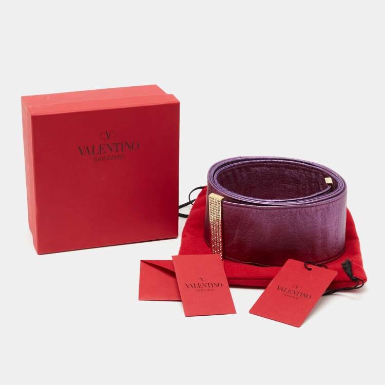 Pre Owned Valentino Purple Leather Crystal Embellished Wrap Belt