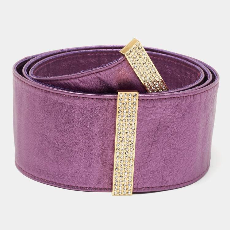 Pre Owned Valentino Purple Leather Crystal Embellished Wrap Belt