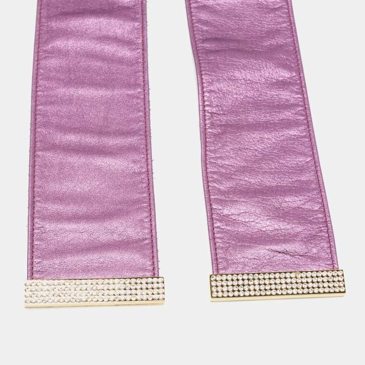 Pre Owned Valentino Purple Leather Crystal Embellished Wrap Belt