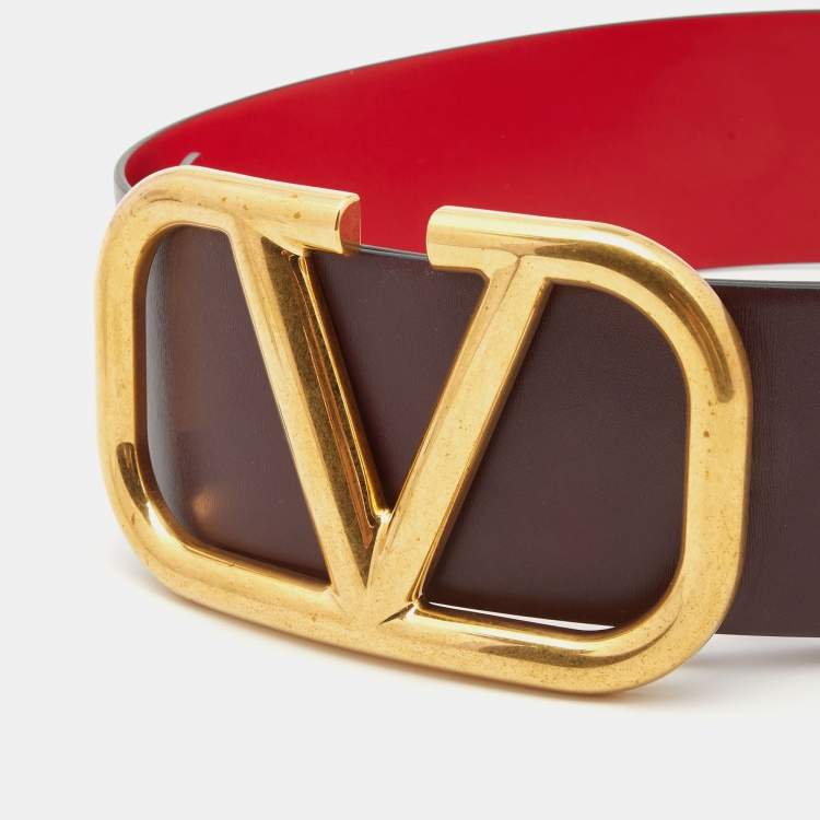 Pre Owned Valentino Red/Burgundy Leather VLogo Reversible Belt 75CM