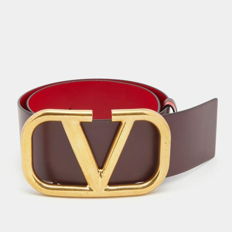 Pre Owned Valentino Red/Burgundy Leather VLogo Reversible Belt 75CM