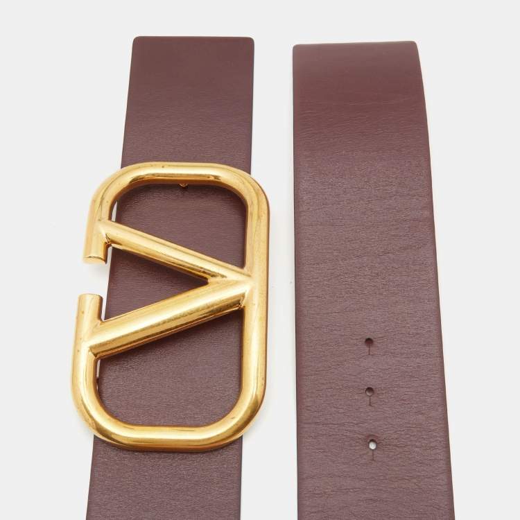 Pre Owned Valentino Red/Burgundy Leather VLogo Reversible Belt 75CM