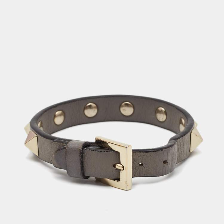 Pre Owned Valentino Taupe Leather Rockstud Wrap Bracelet