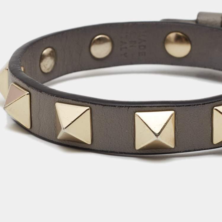 Pre Owned Valentino Taupe Leather Rockstud Wrap Bracelet