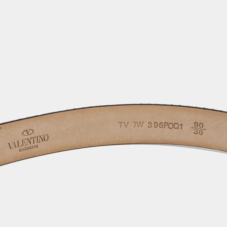 Pre Owned Valentino Red Snakeskin Crystal Embellished Logo Platino Belt 90CM