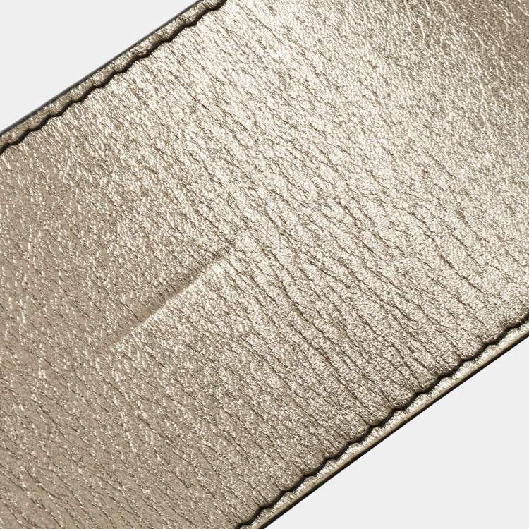 Pre Owned Valentino Pale Gold Leather Crystal Embellished Waist Belt 85CM