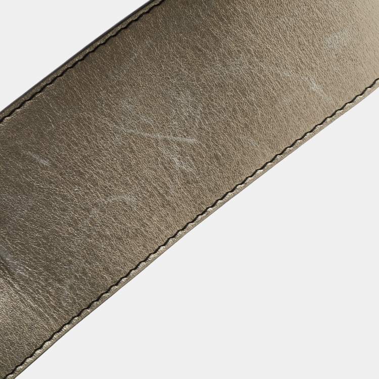 Pre Owned Valentino Pale Gold Leather Crystal Embellished Waist Belt 85CM
