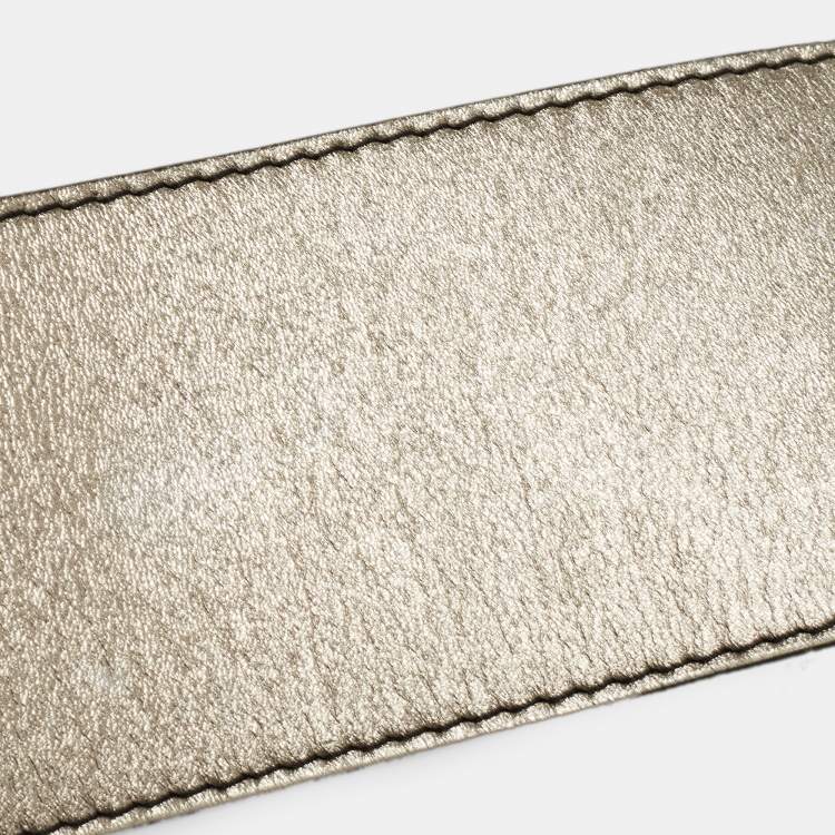 Pre Owned Valentino Pale Gold Leather Crystal Embellished Waist Belt 85CM
