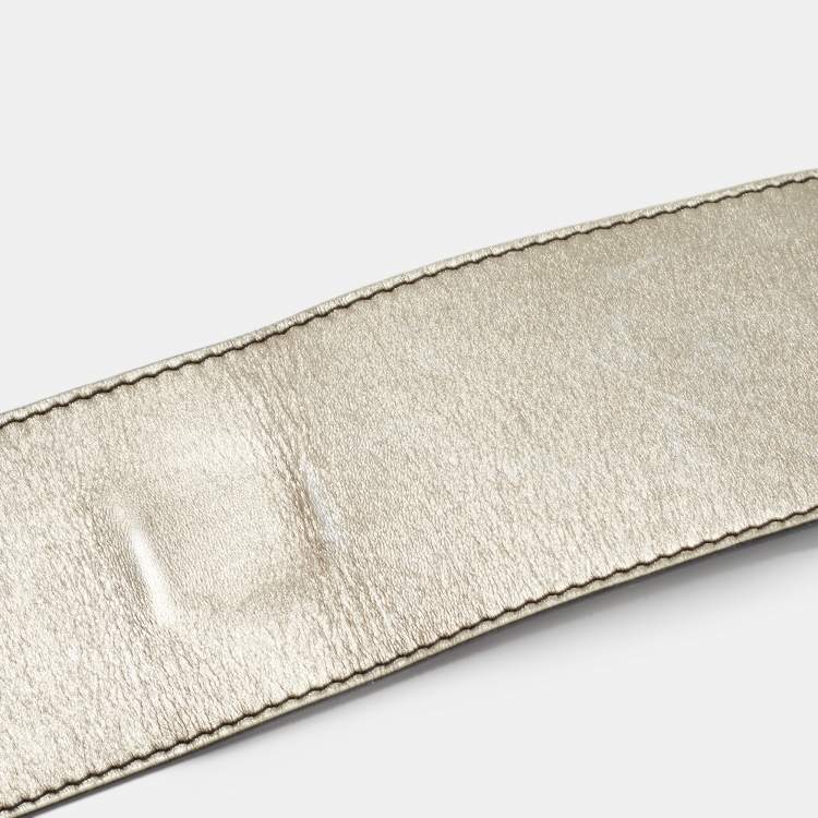 Pre Owned Valentino Pale Gold Leather Crystal Embellished Waist Belt 85CM