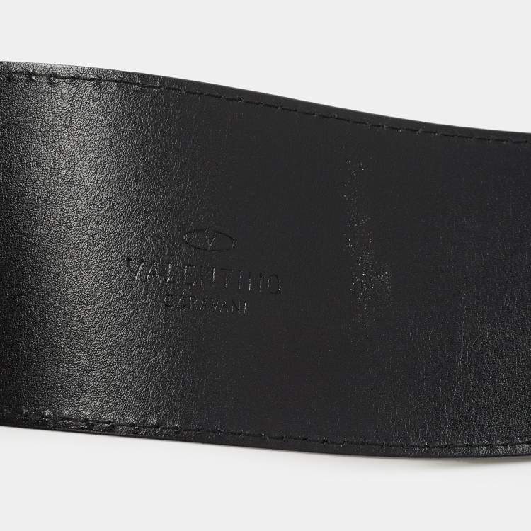 Pre Owned Valentino Pale Gold Leather Crystal Embellished Waist Belt 85CM