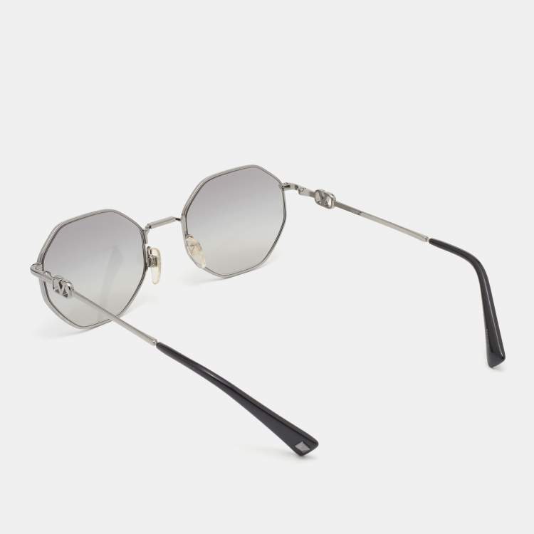 Pre Owned Valentino Gunmetal/Grey VA 2040 Octagonal Sunglasses with Chain
