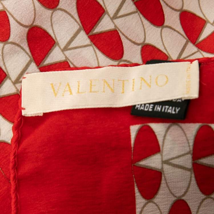 Pre Owned Valentino Red/ White V Logo Printed Silk Scarf