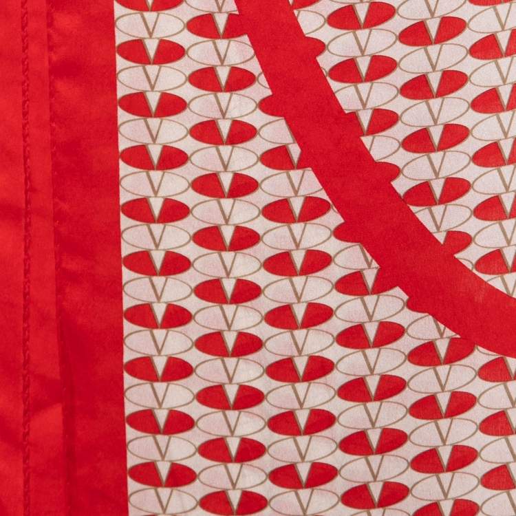 Pre Owned Valentino Red/ White V Logo Printed Silk Scarf