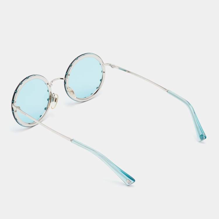 Pre Owned Valentino Silver/Green VA 2010-B Crystal Studded Round Sunglasses