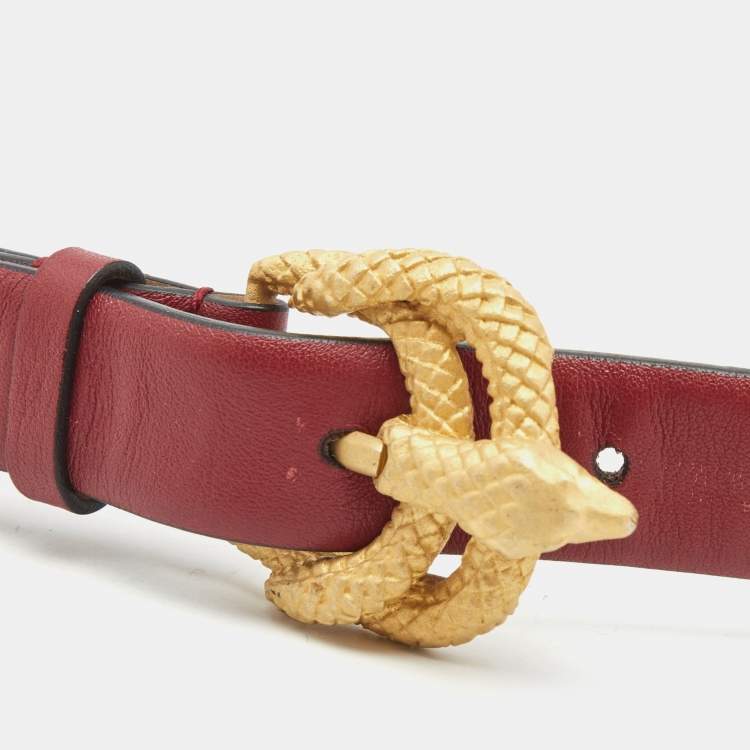 Pre Owned Valentino Red Leather Phoenix Buckle Belt 80 CM