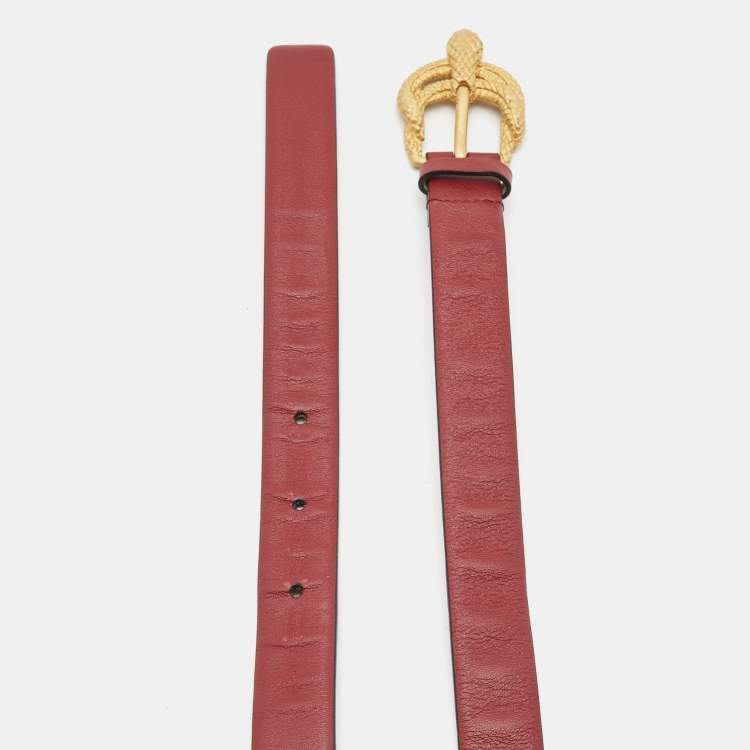 Pre Owned Valentino Red Leather Phoenix Buckle Belt 80 CM