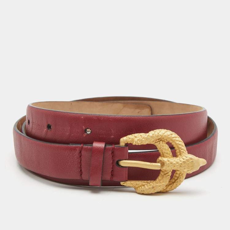 Pre Owned Valentino Red Leather Phoenix Buckle Belt 80 CM
