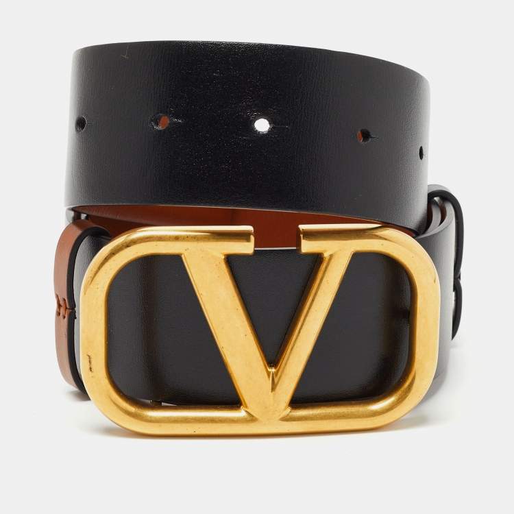 مملوكة مسبقًا Valentino Black/Brown Leather VLogo Reversible Belt 65CM