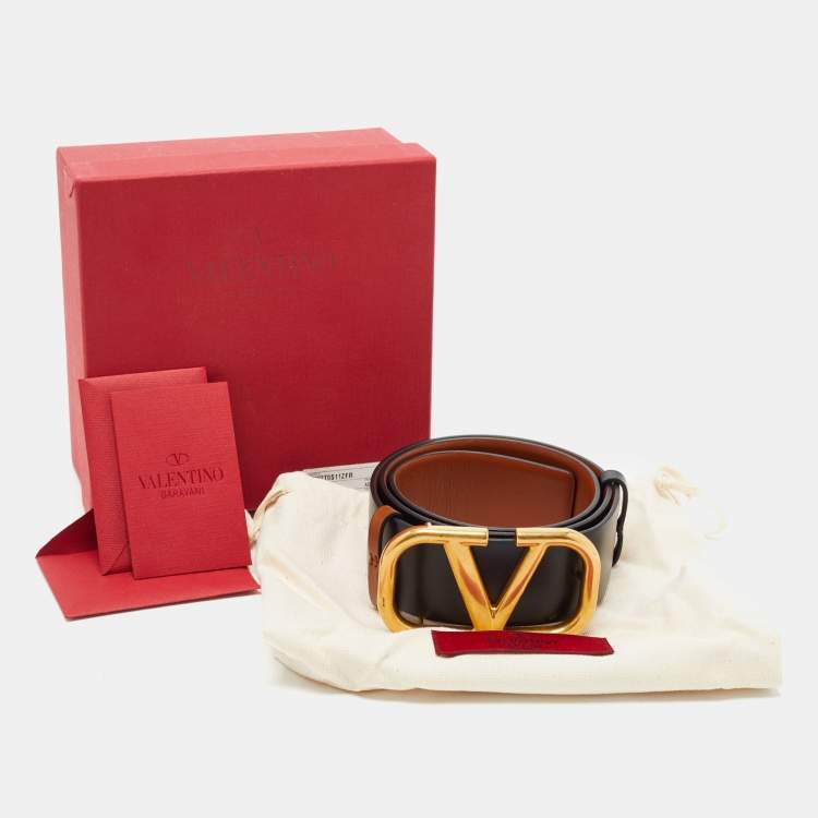 مملوكة مسبقًا Valentino Black/Brown Leather VLogo Reversible Belt 65CM