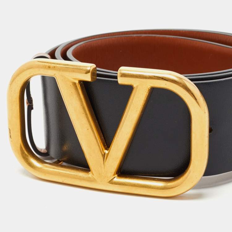 مملوكة مسبقًا Valentino Black/Brown Leather VLogo Reversible Belt 65CM