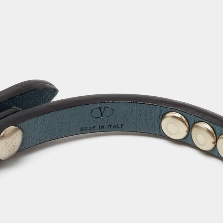 Pre Owned Valentino Rockstud Blue Leather Silver Tone Wrap Bracelet