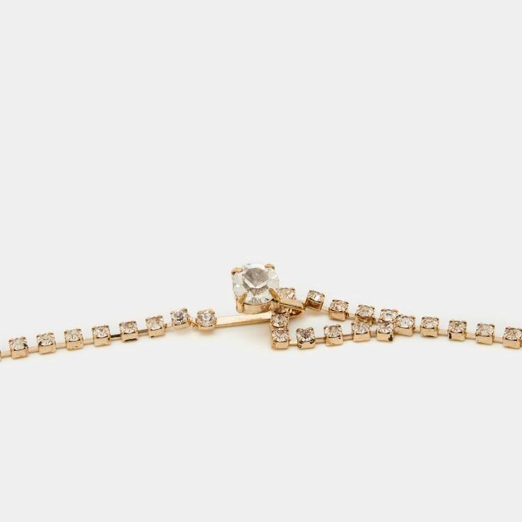 Pre Owned Valentino Gold Tone Crystal Bow Link Belt