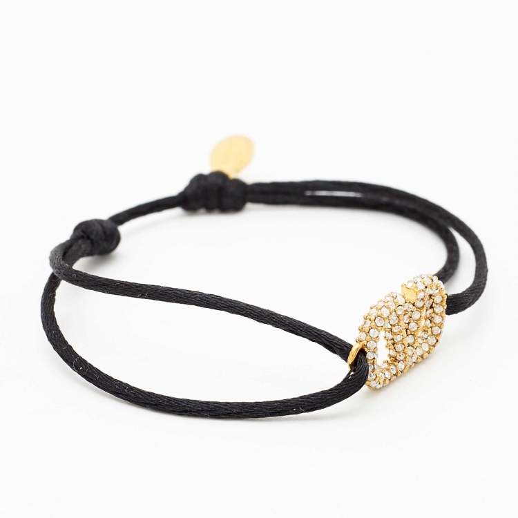 Pre Owned Valentino VLogo VLogo Signature Crystal Gold Tone Adjustable Cord Bracelet