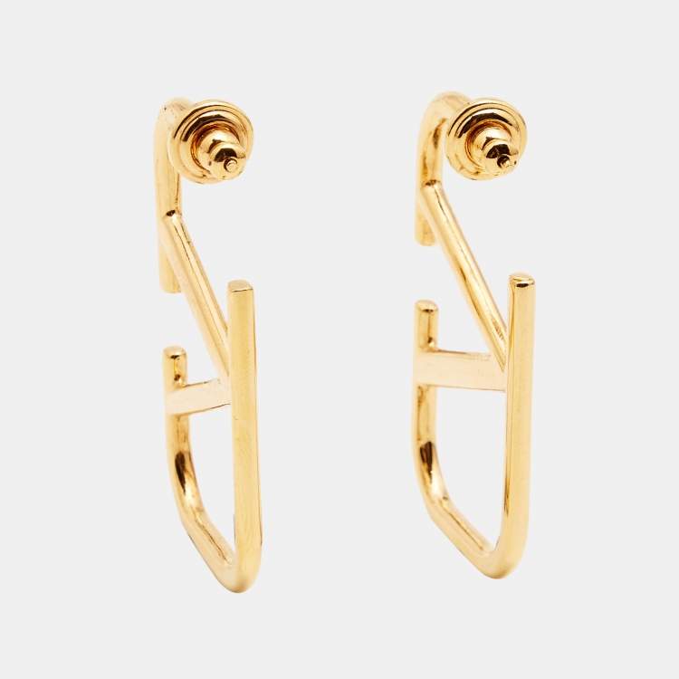 Pre Owned Valentino VLogo Signature Gold Tone Metal Earrings