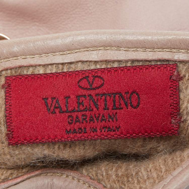 Pre Owned Valentino Beige Leather Rockstud Gloves 