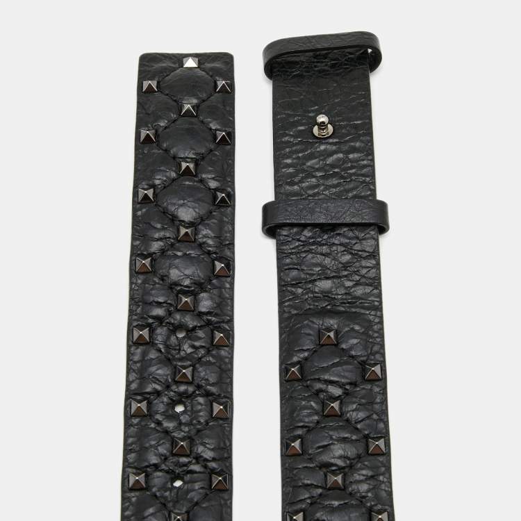 Pre Owned Valentino Black Crinkled Leather Rockstud Belt 85CM