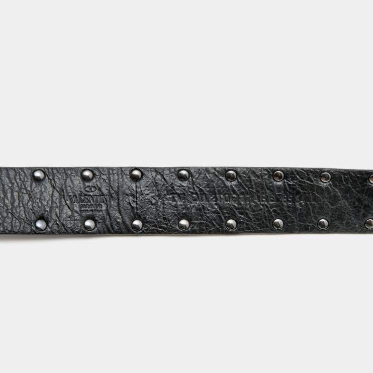 Pre Owned Valentino Black Crinkled Leather Rockstud Belt 85CM