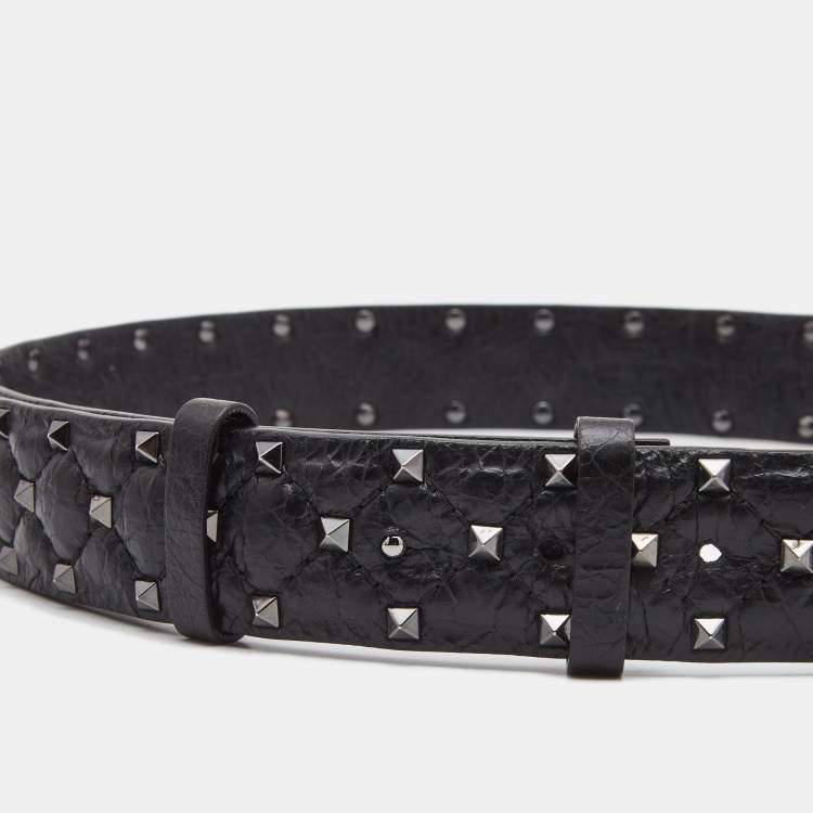 Pre Owned Valentino Black Crinkled Leather Rockstud Belt 85CM