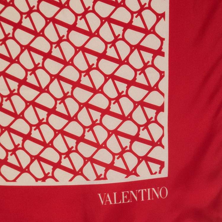 Pre Owned Valentino Red Toile Iconographe Print Silk Scarf